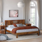 ONIJA Sheesham Wooden Solid Wood Queen Bed for Bedroom (Finish Color - Honey)